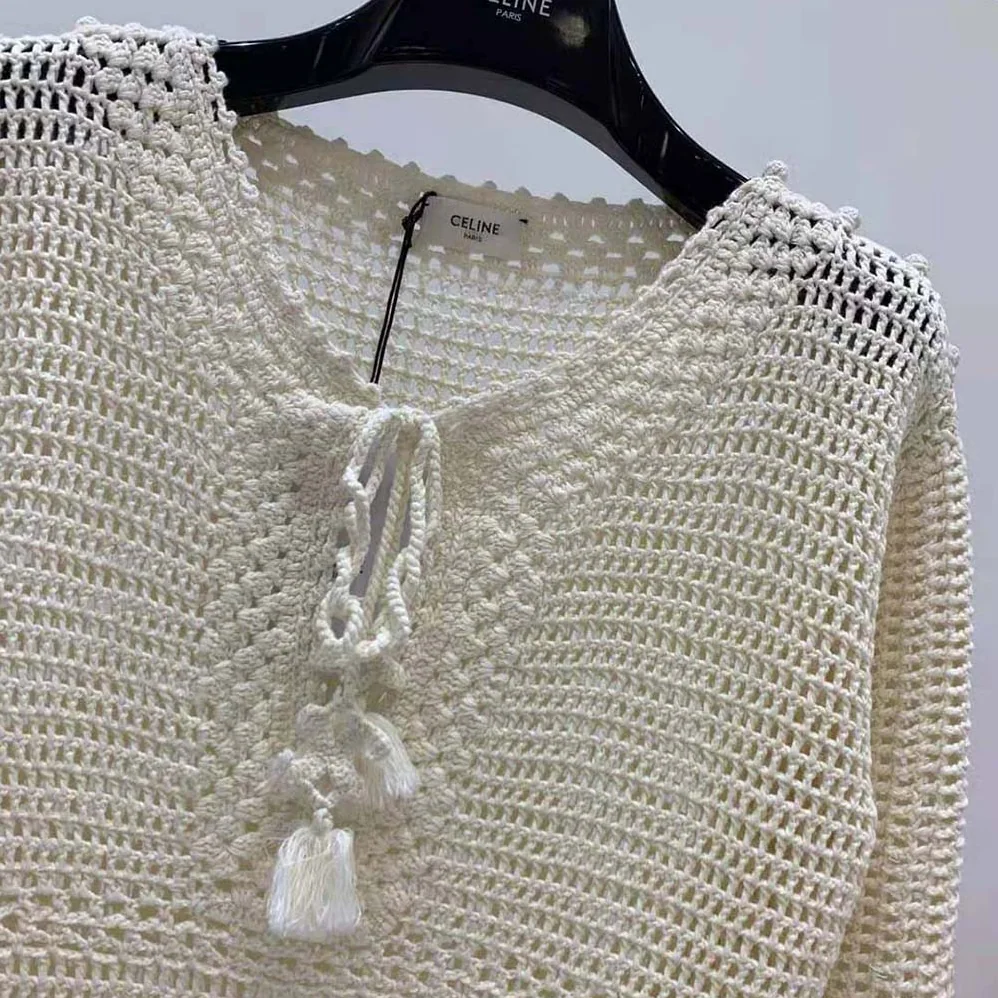 Celine Baja in Crocheted Cotton for Women in Beige Celine Baja in Crocheted Cotton for Women in Beige