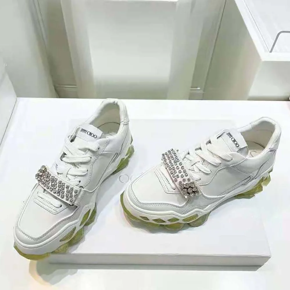 Jimmy Choo Diamond X Strap/F White Calf Leather Low Top Trainers with Crystal Strap for Women