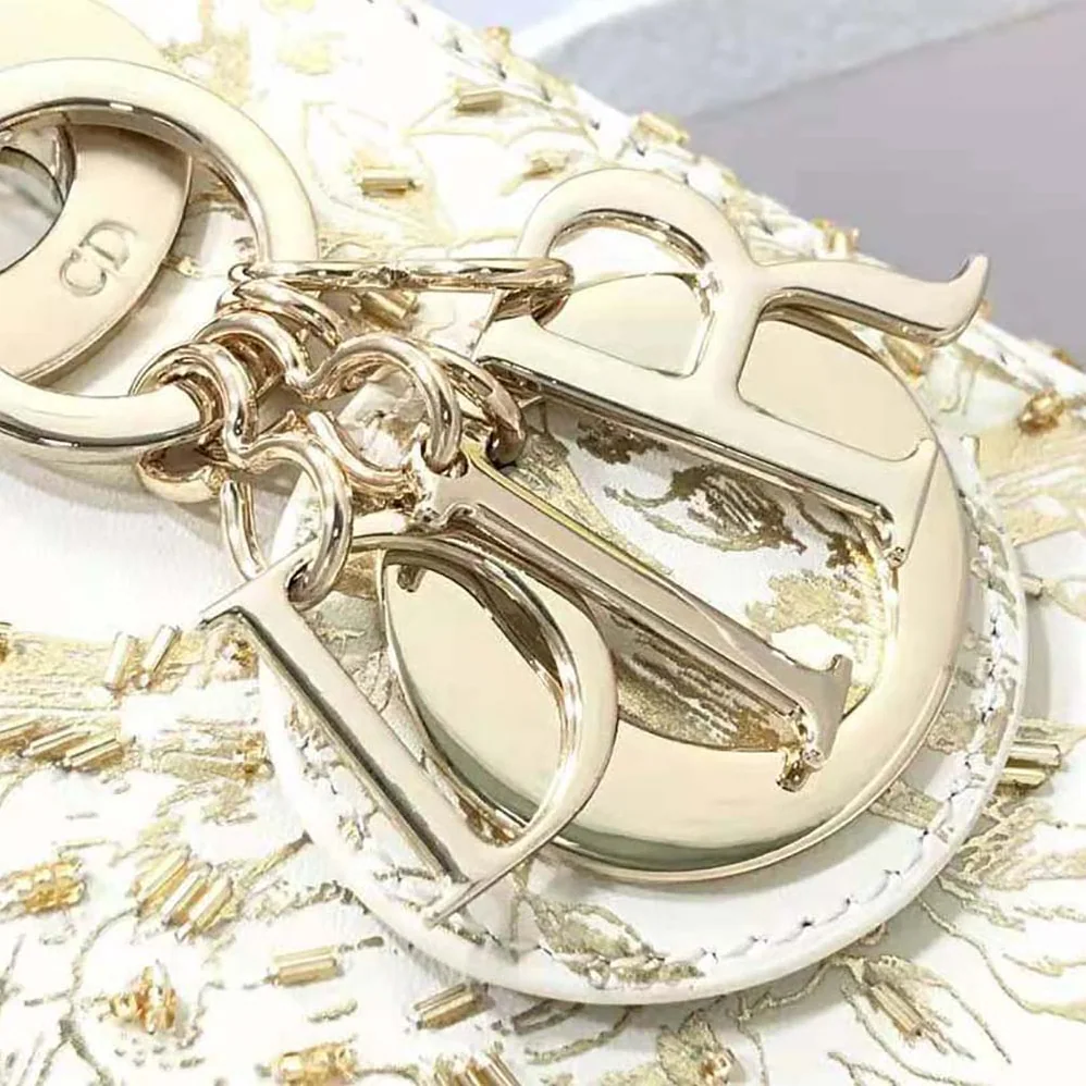 Dior Mini Lady Dior Bag White Calfskin with Gold-Tone Printed and Bead-Embroidered Dior Jardin D'Hiver Motif for Women Dior Mini Lady Dior Bag White Calfskin with Gold-Tone Printed and Bead-Embroidered Dior Jardin D'Hiver Motif for Women