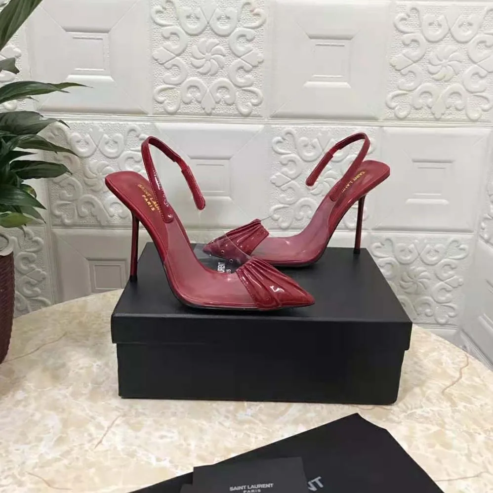 Saint Laurent YSL Chica Slingback Pumps in Tpu and Patent Leather for Women in Maroon