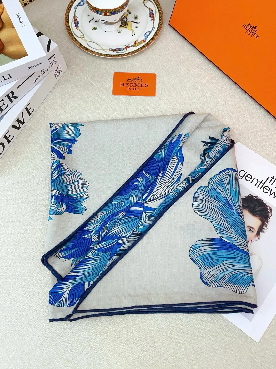 Hermes Tulipomanie Triangle Scarf Bleu Electrique 11