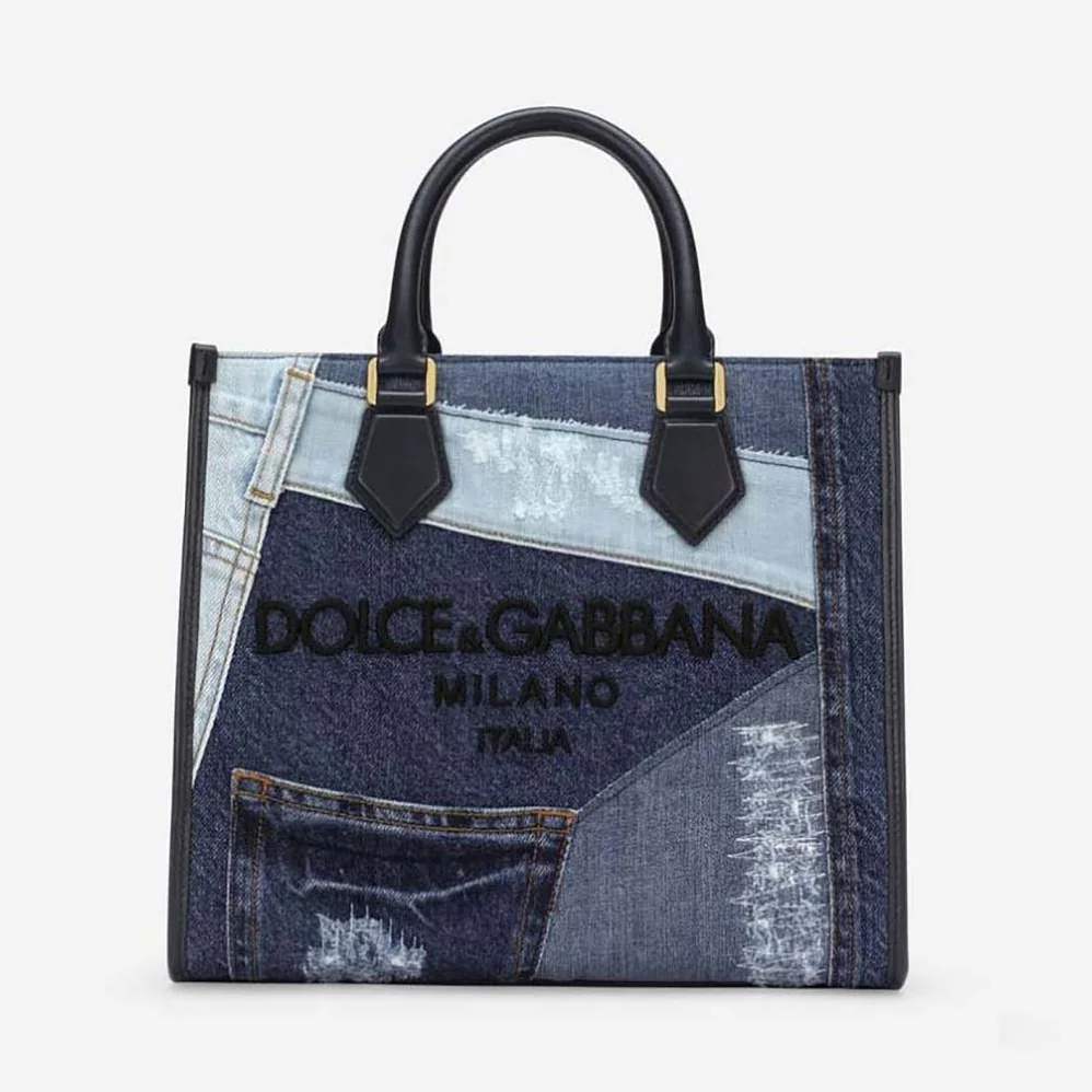 Dolce Gabbana D&G Denim Shopper with Embroidered Logo for Women