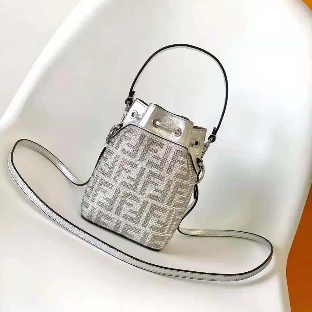 Fendi Mon Tresor Silver Leather Mini Bag with Crystal FF Motif for Women