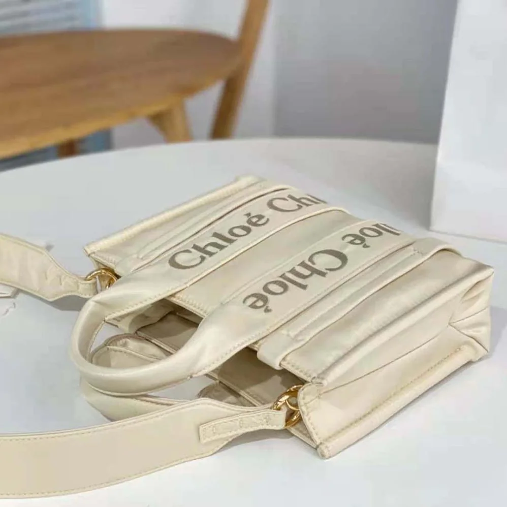 Chloe Small Woody Tote Bag for Women in White Chloe Small Woody Tote Bag for Women in White
