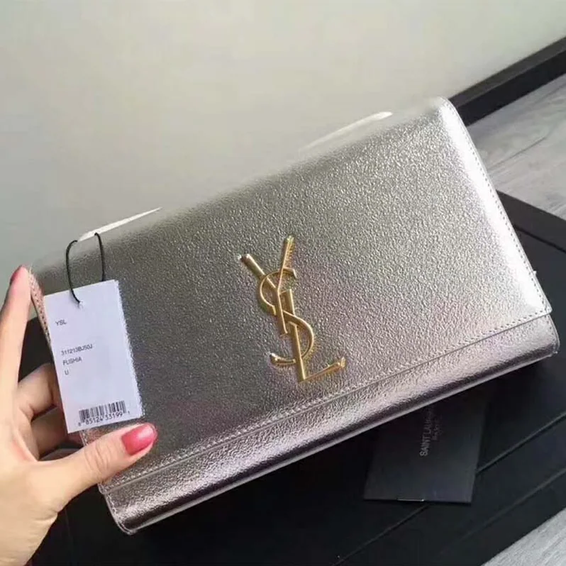 Saint Laurent YSL Kate Medium Grained Metallic Leather for Women in Silver Saint Laurent YSL Kate Medium Grained Metallic Leather for Women in Silver