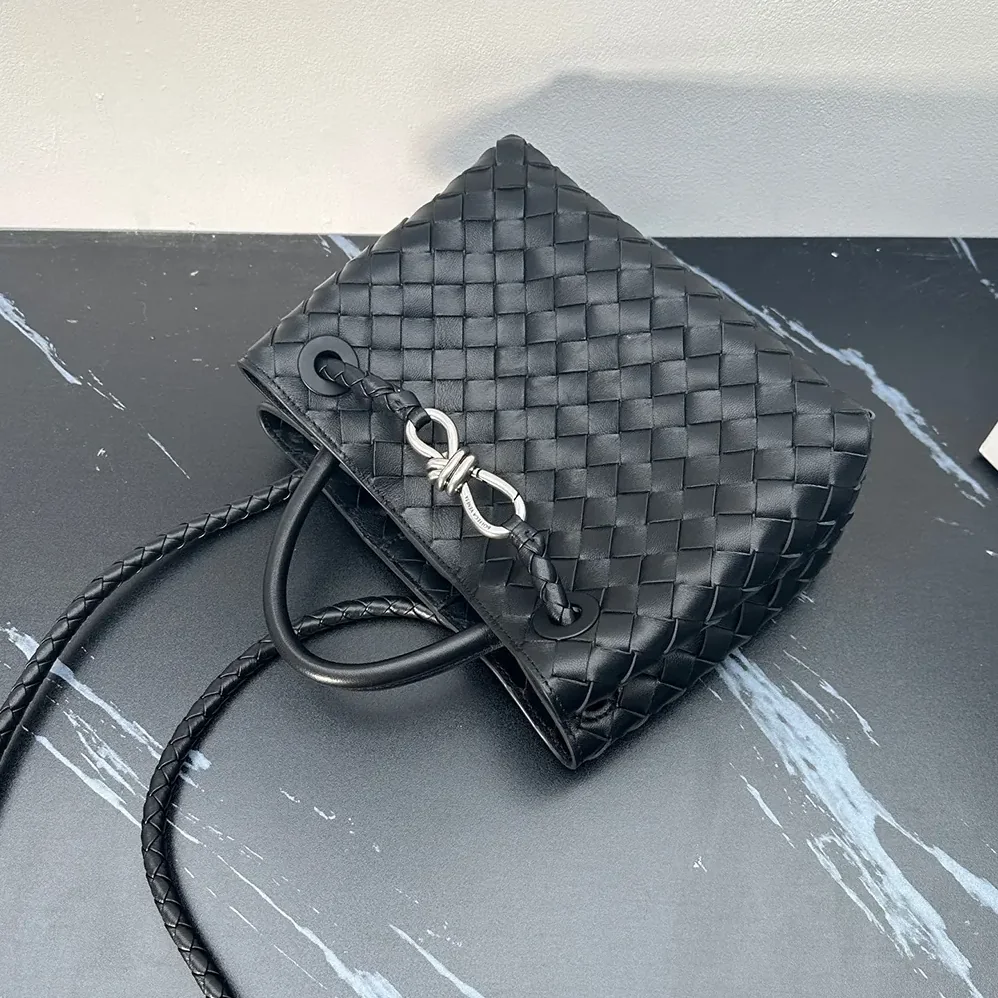 Bottega Veneta Small Andiamo Intrecciato Leather Top Handle Bag for Women in Black/Silver
