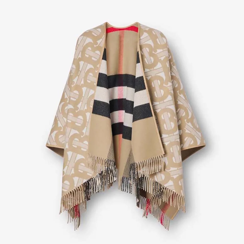 Burberry Monogram Wool Cashmere Reversible Cape for Women in Beige Burberry Monogram Wool Cashmere Reversible Cape for Women in Beige
