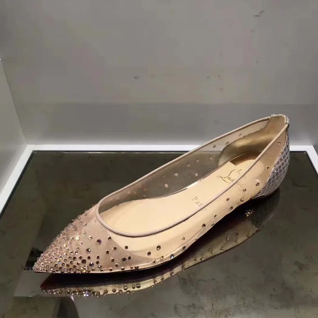 Christian Louboutin Follies Strass Flat Mesh Upper with Crystals Shoes Sandy for Women Christian Louboutin Follies Strass Flat Mesh Upper with Crystals Shoes Sandy for Women
