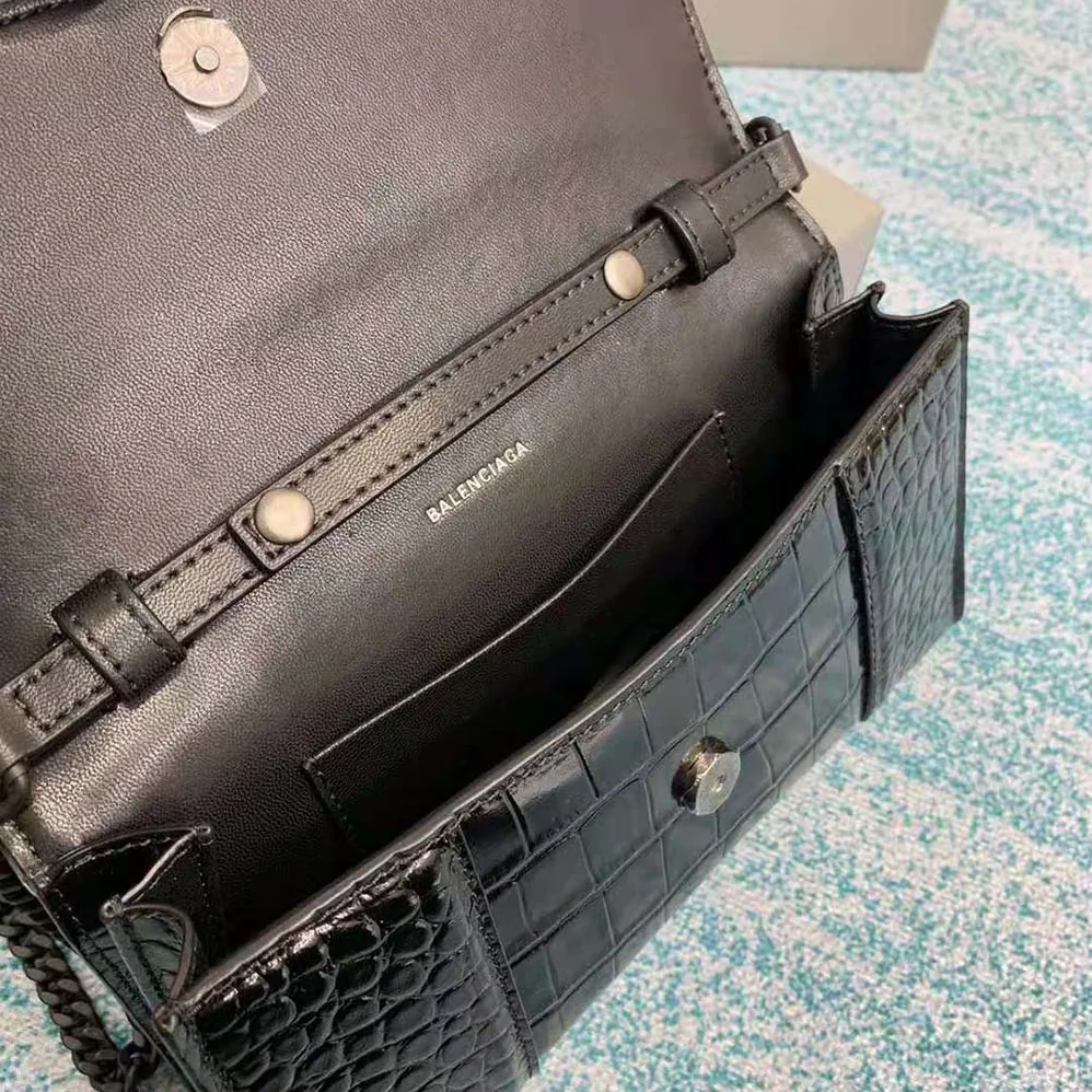 Balenciaga Hourglass Chain Bag in Black Shiny Crocodile Embossed Leather for Women Balenciaga Hourglass Chain Bag in Black Shiny Crocodile Embossed Leather for Women