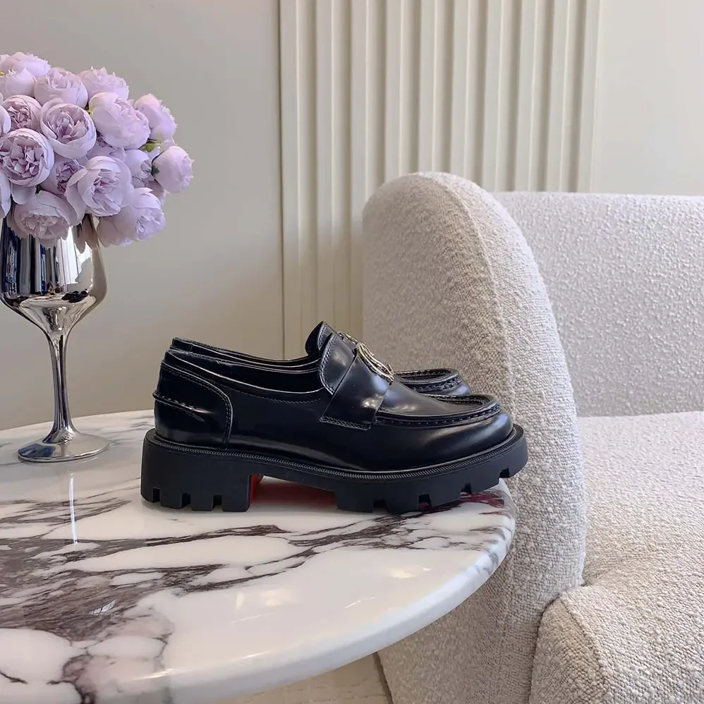 Christian Louboutin CL Moc Lug Loafers Abrasivato Calf Leather for Women in Black Christian Louboutin CL Moc Lug Loafers Abrasivato Calf Leather for Women in Black