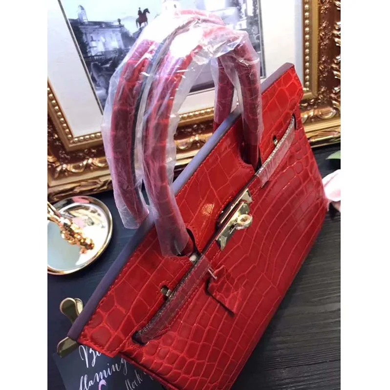 Hermes Birkin 30 Bag in Alligator Leather with Gold Hardware in Red