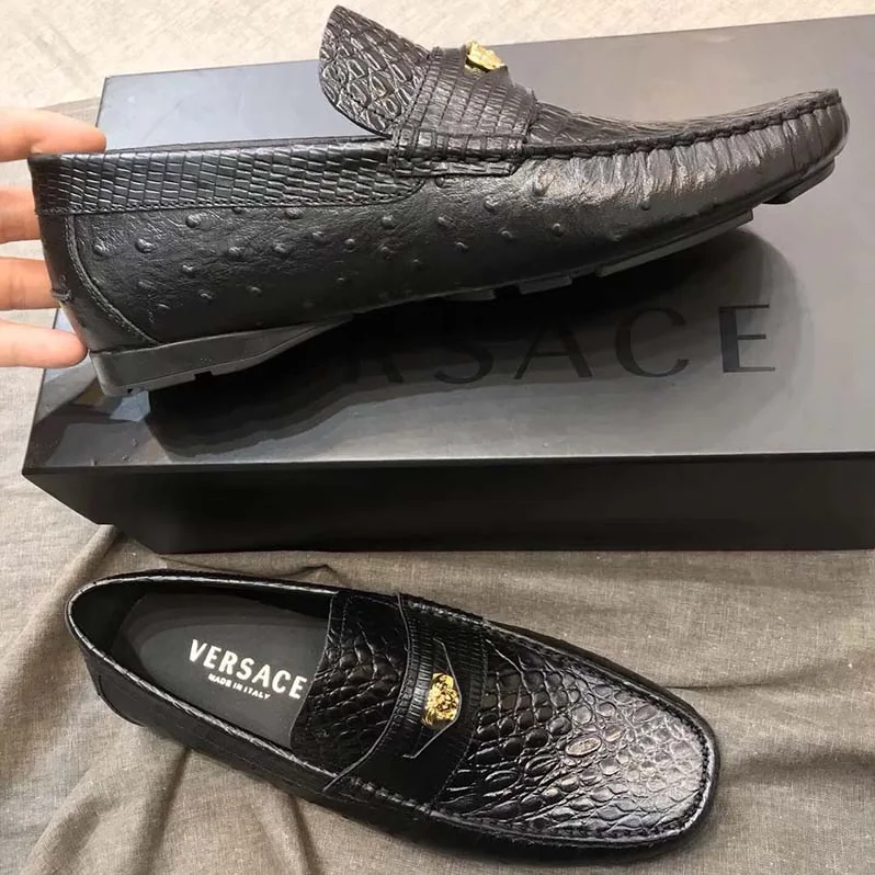 Versace Imola Leather Moccasins Shoes Black for Men Versace Imola Leather Moccasins Shoes Black for Men