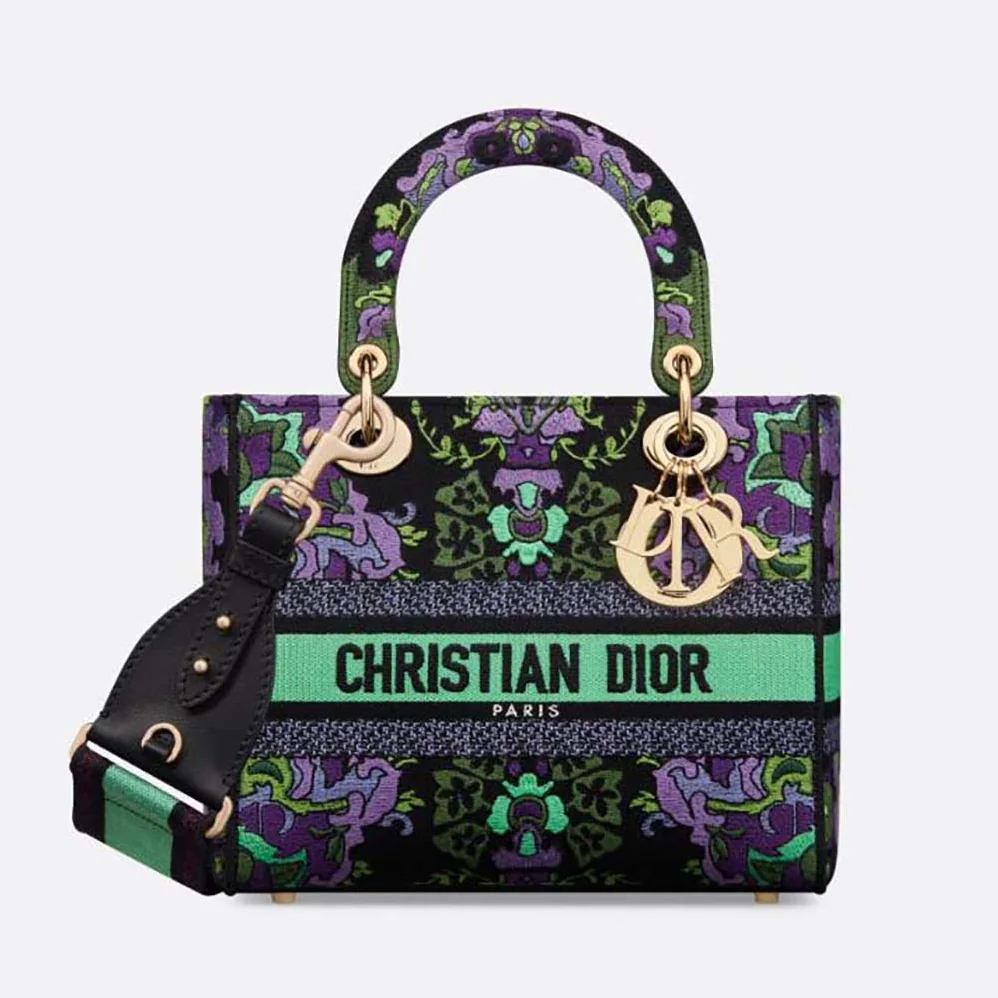 Dior Medium Lady D-lite Bag Multicolor Dior Indian Purple Embroidery for Women Dior Medium Lady D-lite Bag Multicolor Dior Indian Purple Embroidery for Women