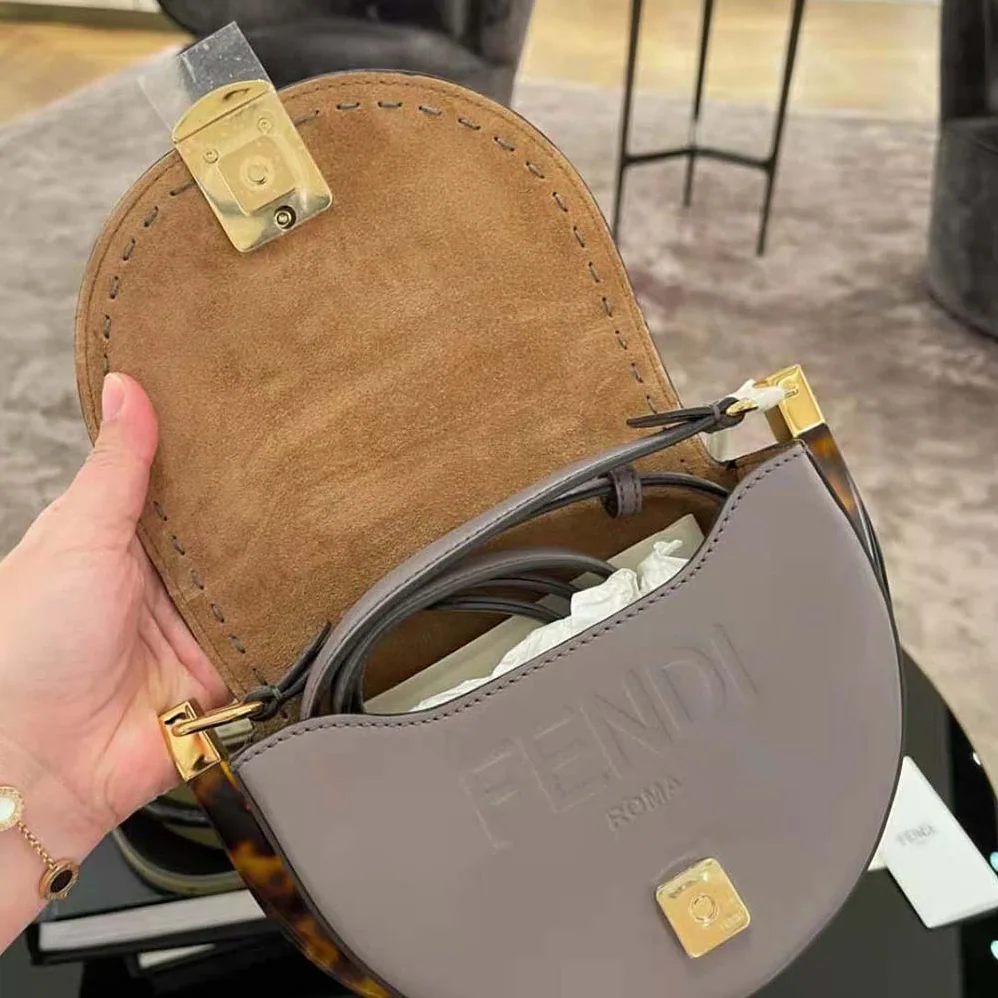 Fendi Moonlight Hand-Stitched Leather Satchel Bag for Women in Silver