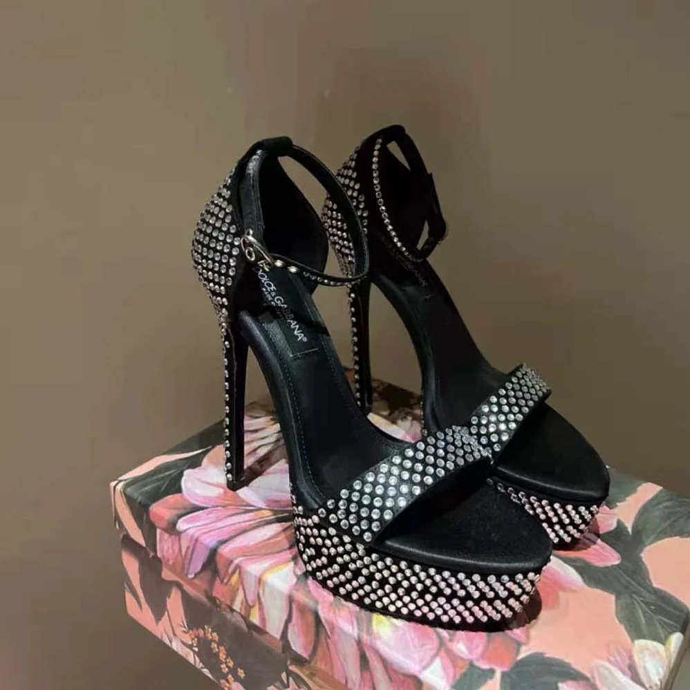 Dolce Gabbana D&G Satin Platform Sandals with Fusible Rhinestones for Women Dolce Gabbana D&G Satin Platform Sandals with Fusible Rhinestones for Women