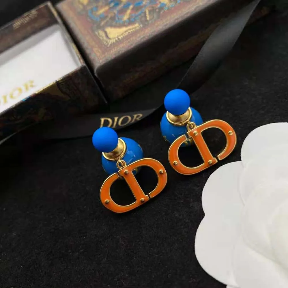 Dior Tribales Earring Gold-Finish Metal with Fluorescent Blue Lacquer for Women Dior Tribales Earring Gold-Finish Metal with Fluorescent Blue Lacquer for Women