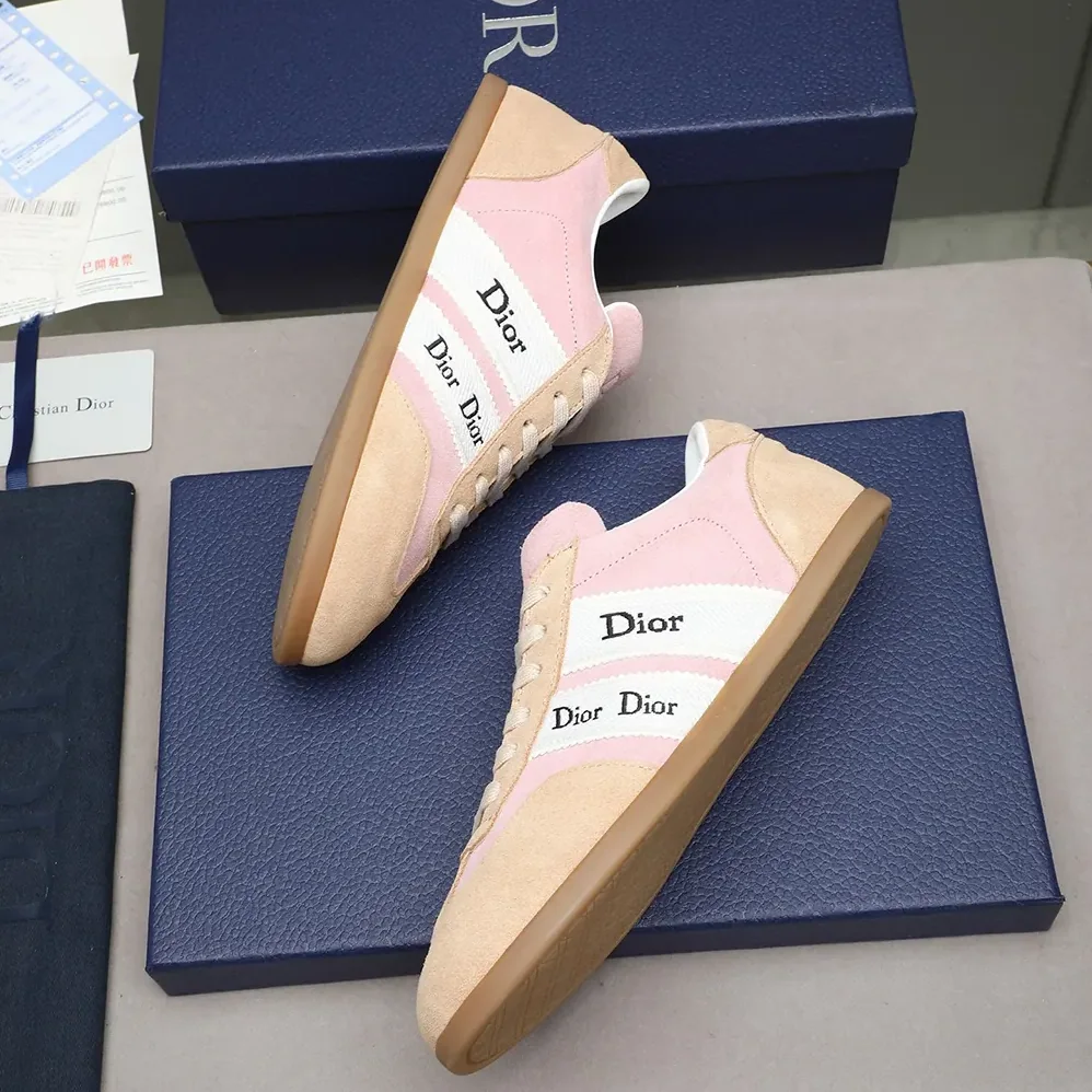 Dior Ribbon Sneaker Pink and Beige Suede Calfskin for Unisex Dior Ribbon Sneaker Pink and Beige Suede Calfskin for Unisex