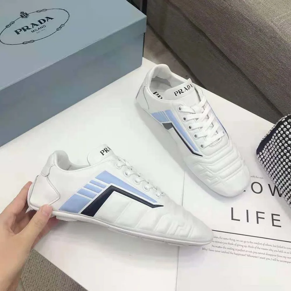 Prada Rev Leather Sneakers for Women in White Prada Rev Leather Sneakers for Women in White