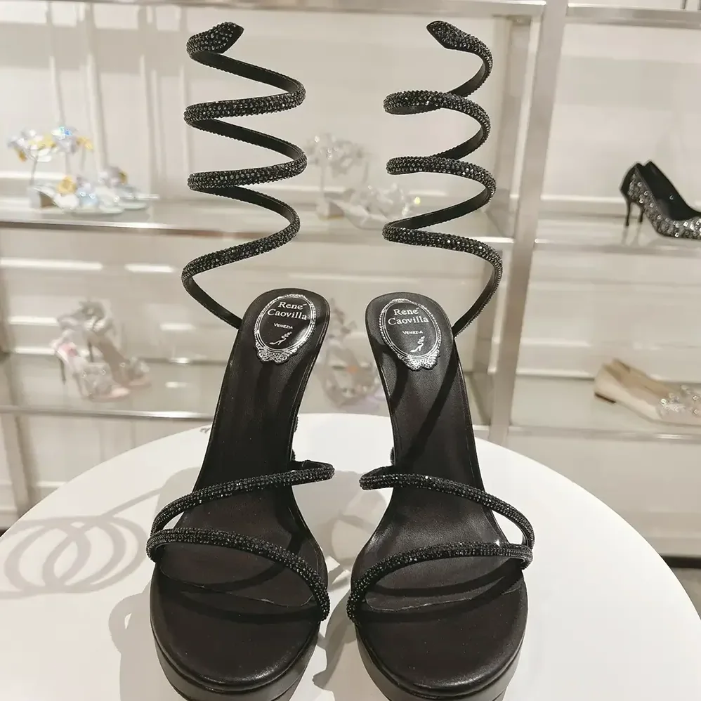 Rene Caovilla Margot Crystal Black Platform Sandal 120 for Women