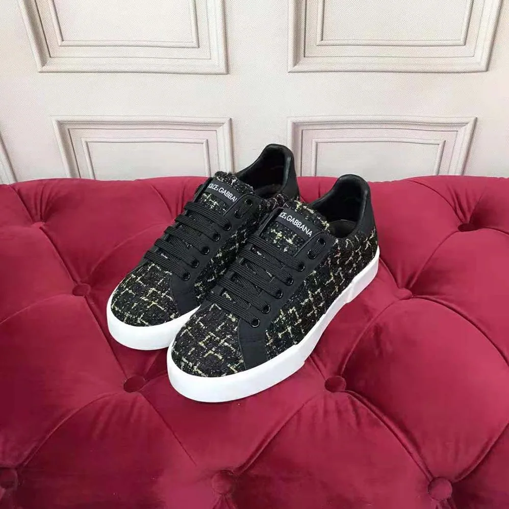 Dolce Gabbana D&G Portofino Sneakers in Tweed for Women in Black