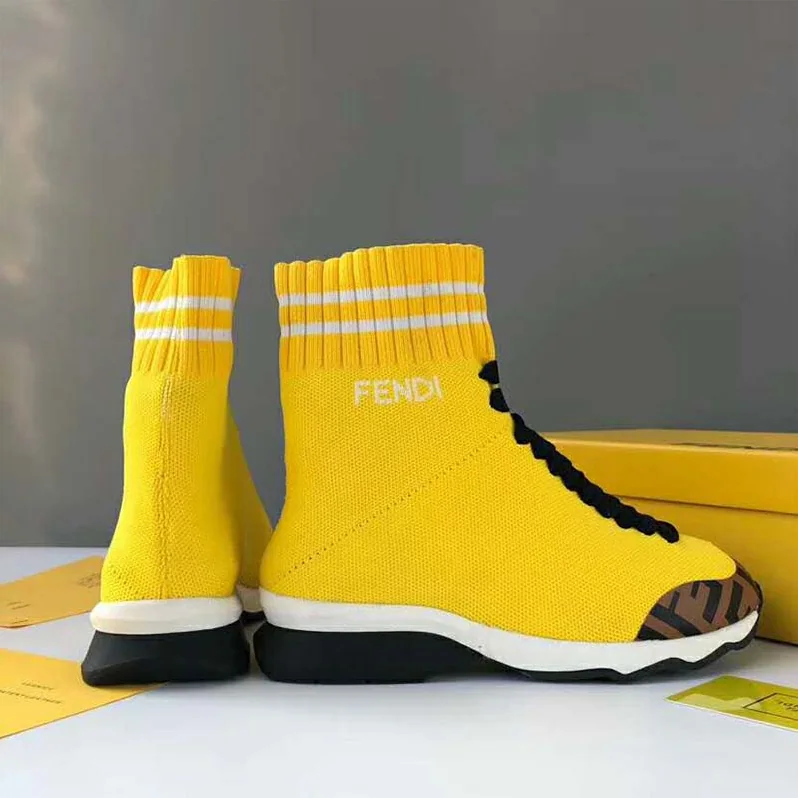 Fendi Shoes Pale Fabric Sneaker Boots for Women in Yellow