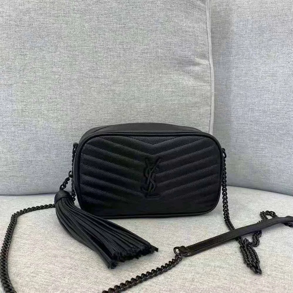 Saint Laurent YSL Lou Mini Bag in Quilted Grain DE Poudre Embossed Leather for Women in Black Saint Laurent YSL Lou Mini Bag in Quilted Grain DE Poudre Embossed Leather for Women in Black