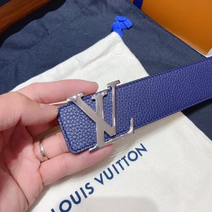 Louis Vuitton Silver Tone Buckle LV Iconic Belt Dark Blue