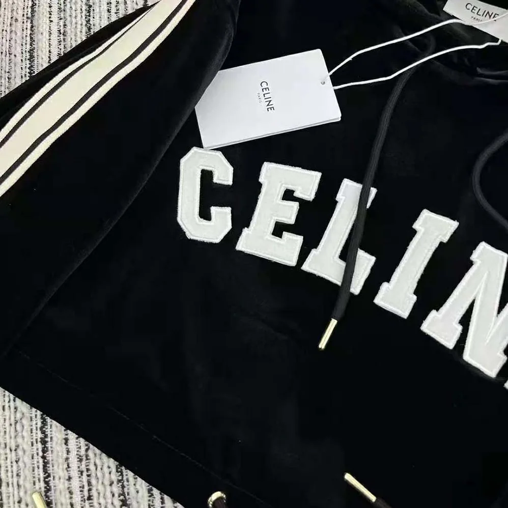 Celine Cropped Hoodie in Velvet Jersey for Women Celine Cropped Hoodie in Velvet Jersey for Women
