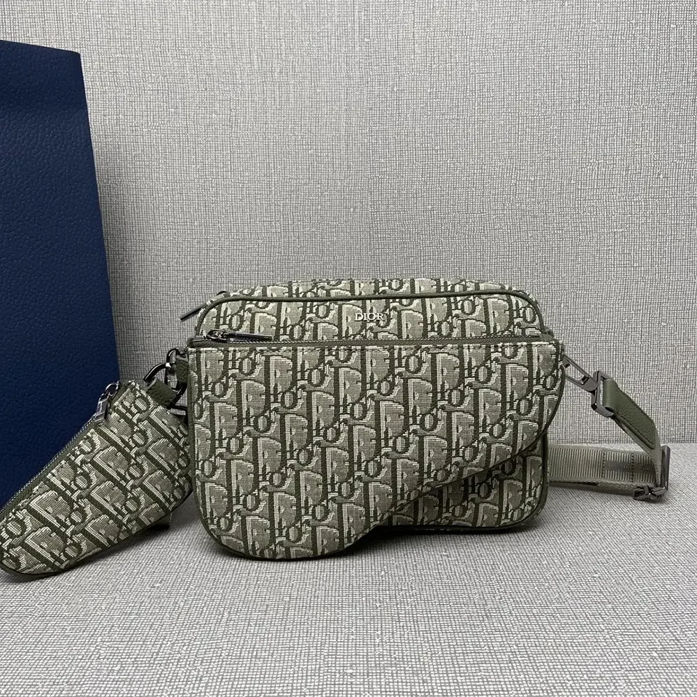 Dior Saddle Triple Pouch Khaki Dior Oblique Jacquard for Men