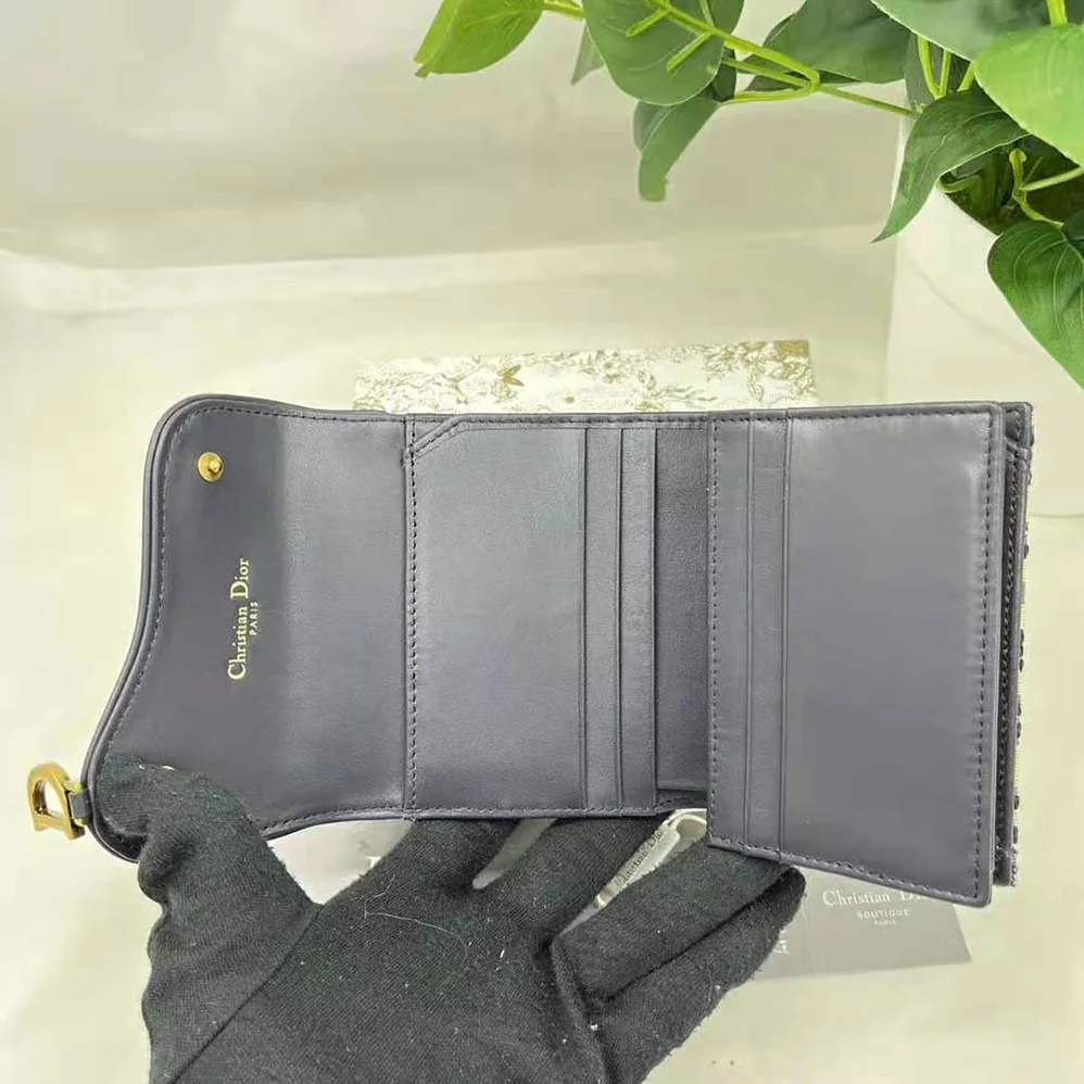 Dior Saddle Lotus Wallet Blue Dior Oblique Jacquard for Women