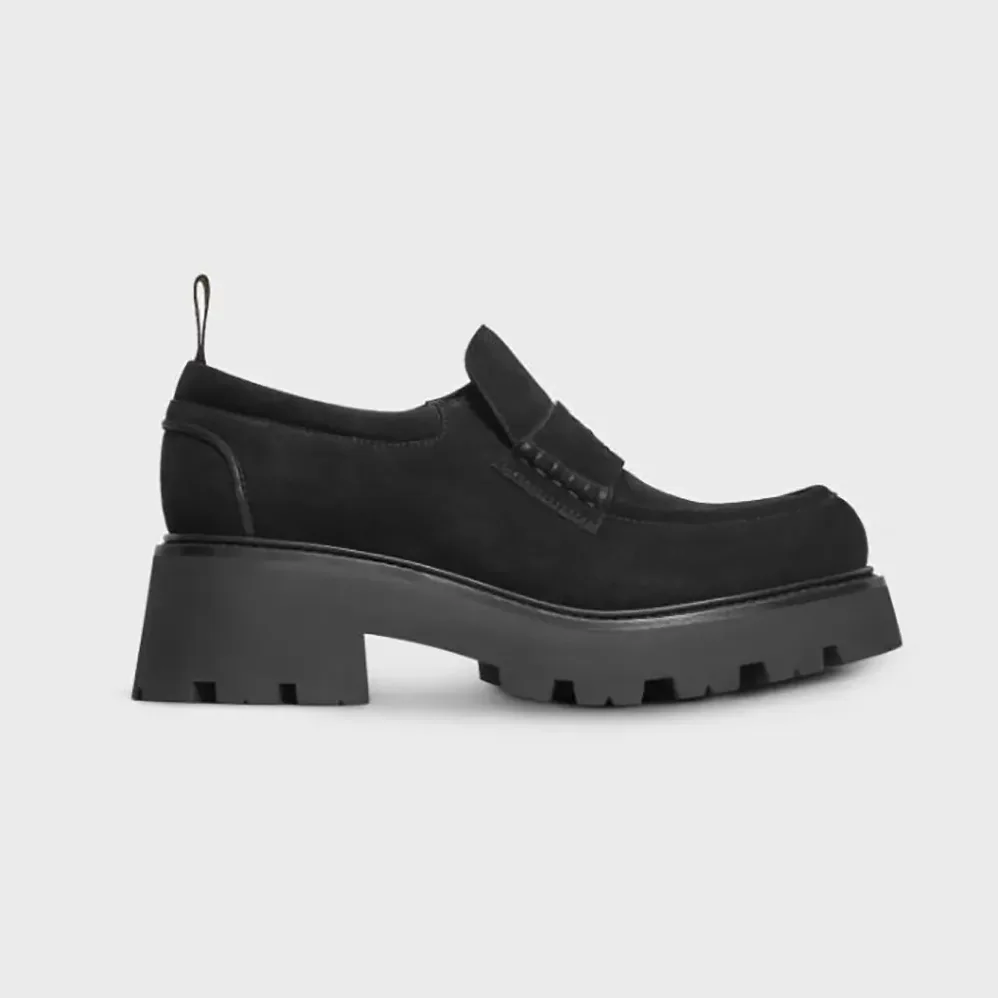 Celine Triomphe Loafers in Suede Calfskin for Women in Black Celine Triomphe Loafers in Suede Calfskin for Women in Black