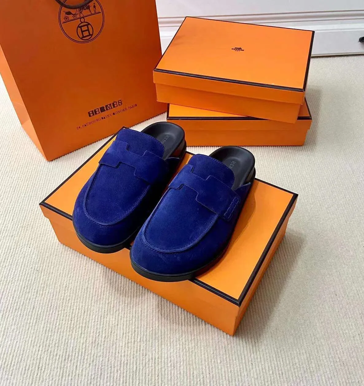 Hermes Go Mule Navy Blue