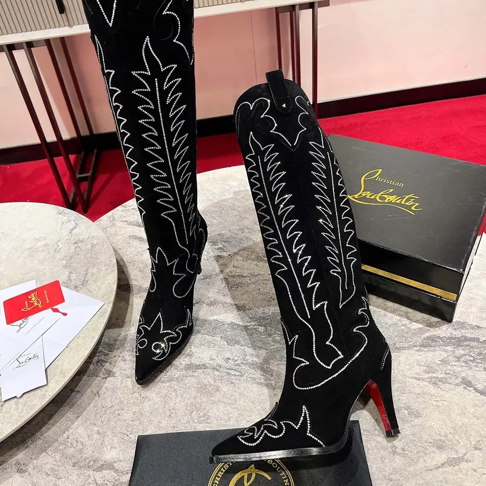 Christian Louboutin Santia Botta Strass 85 mm Low Boots Veau Velours and Strass for Women in Black
