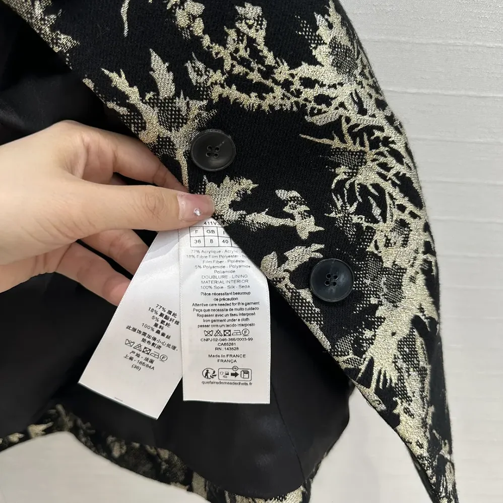 Dior Fitted Jacket Black Technical Fabric with Gold-Tone Dior Chardons Motif in Metallic Thread for Women