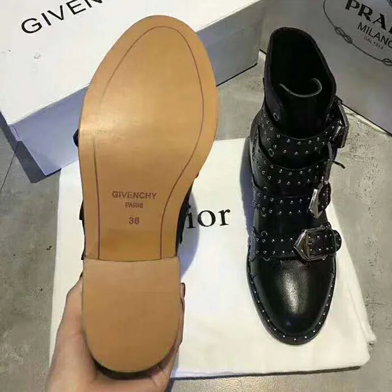 Givenchy Shoes Elegant Studs Flat Ankle Boots for Women in Black