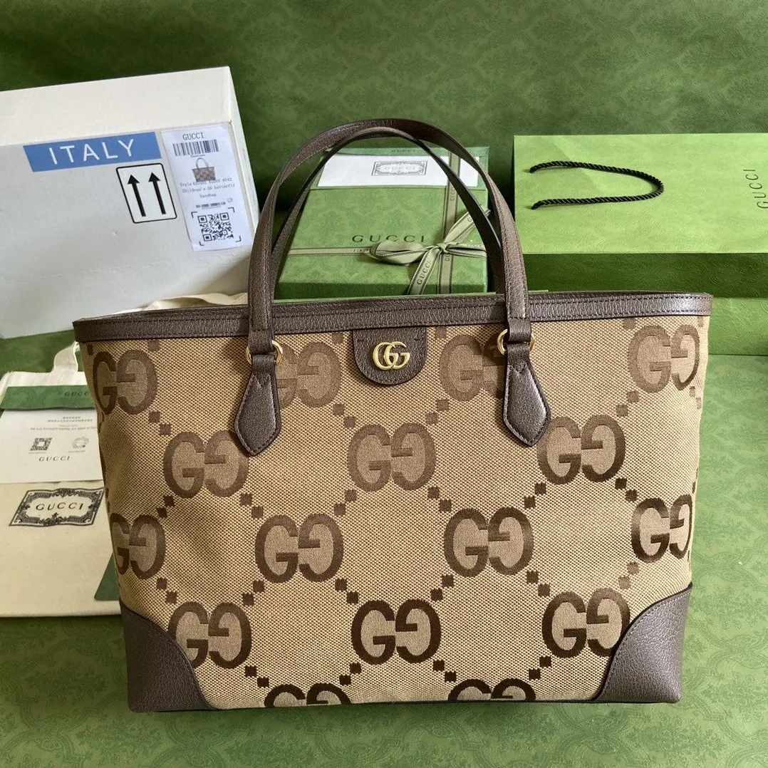 Gucci Jumbo GG Mini Tote Bag Camel And Ebony Jumbo Canvas / Gucci Jumbo GG Mini Tote Bag Camel And Ebony Jumbo Canvas /