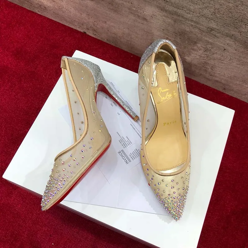 Christian Louboutin Shoes Follies Strass 100mm Heel for Women in Silver
