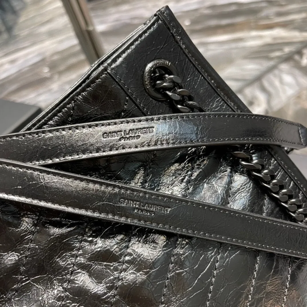 Saint Laurent Niki Shopping Medium Tote Bag in Black Silver Hardware