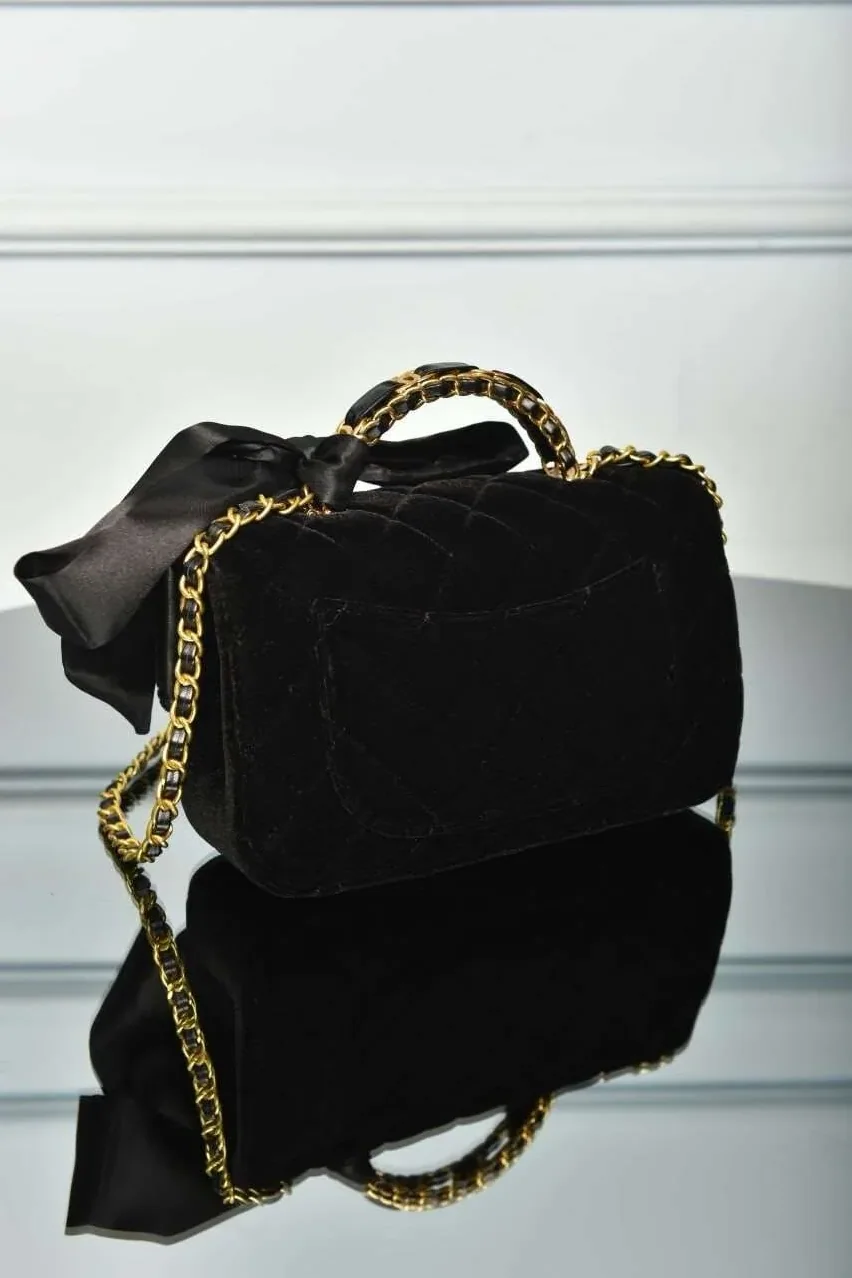 Black Mini Bag with Handle and Flap