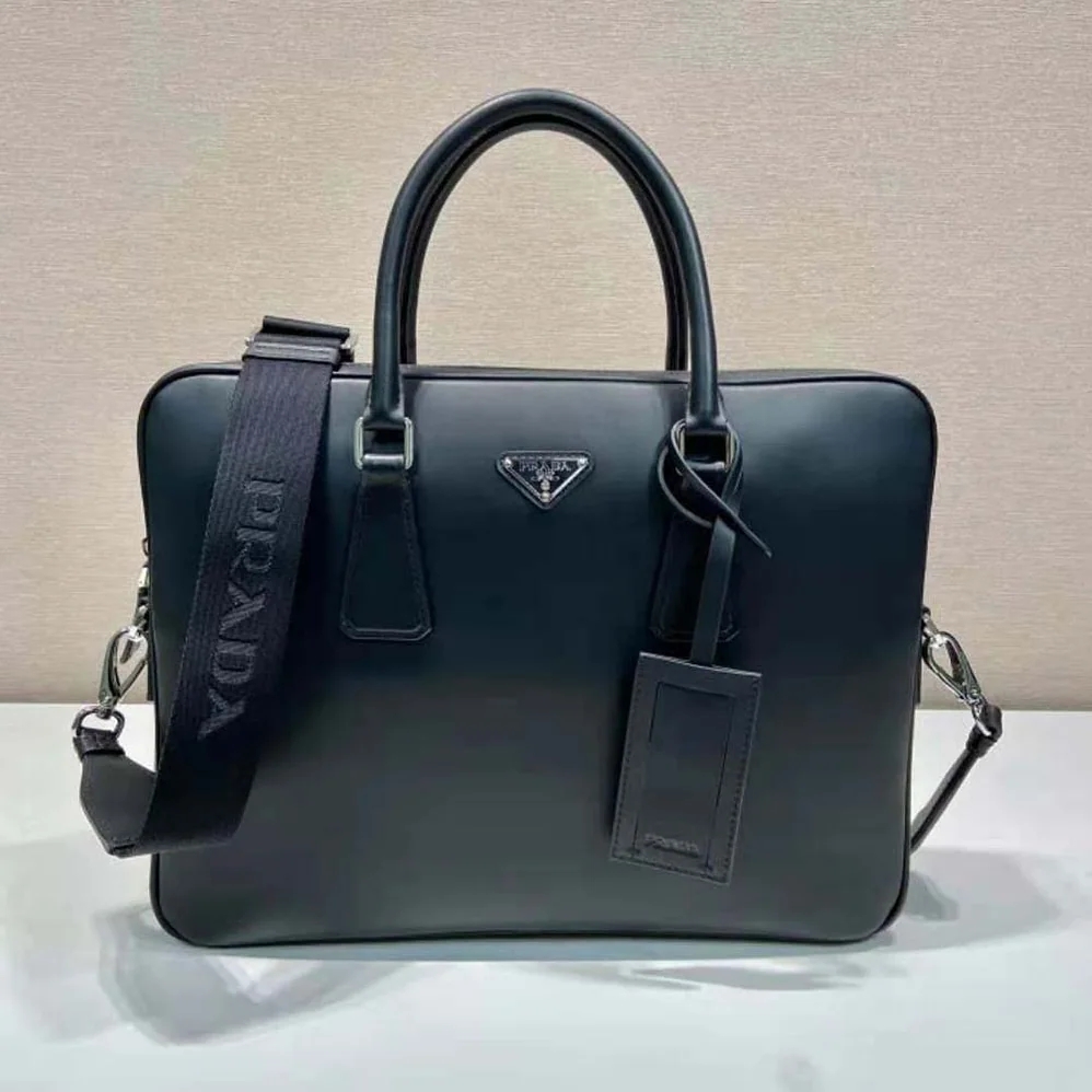 Prada Leather Briefcase with Name Tag for Men