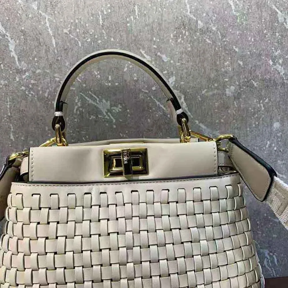 Fendi Peekaboo Mini Beige Braided Leather Bag for Women Fendi Peekaboo Mini Beige Braided Leather Bag for Women