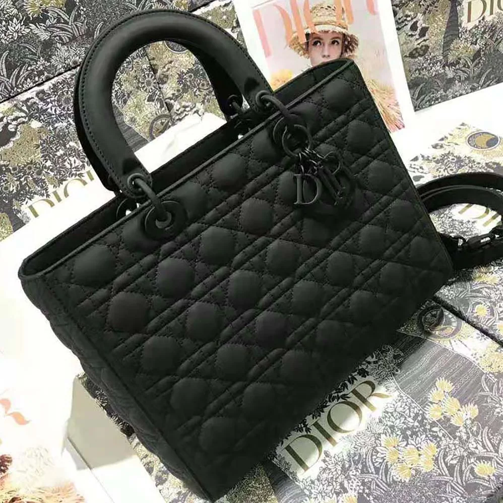 Dior Large Lady Dior Bag Black Ultramatte Cannage Calfskin for Women