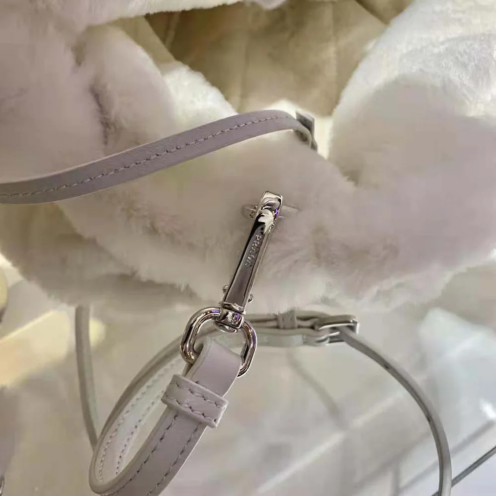 Prada Iconic Triangle Logo Soft Shearling Tote for Women in White Prada Iconic Triangle Logo Soft Shearling Tote for Women in White