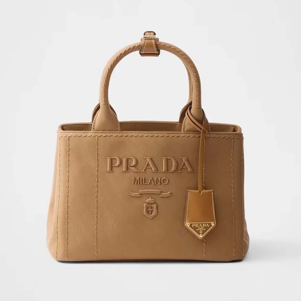 Prada Jardinière Small Cotton Canvas Handbag for Women in Brown