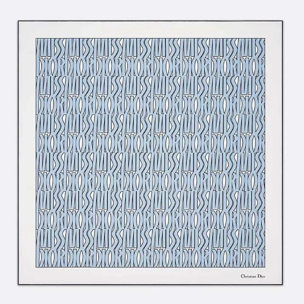 Dior Miss Dior Allover 90 Square Scarf White and Pale Blue Silk Twill for Unisex