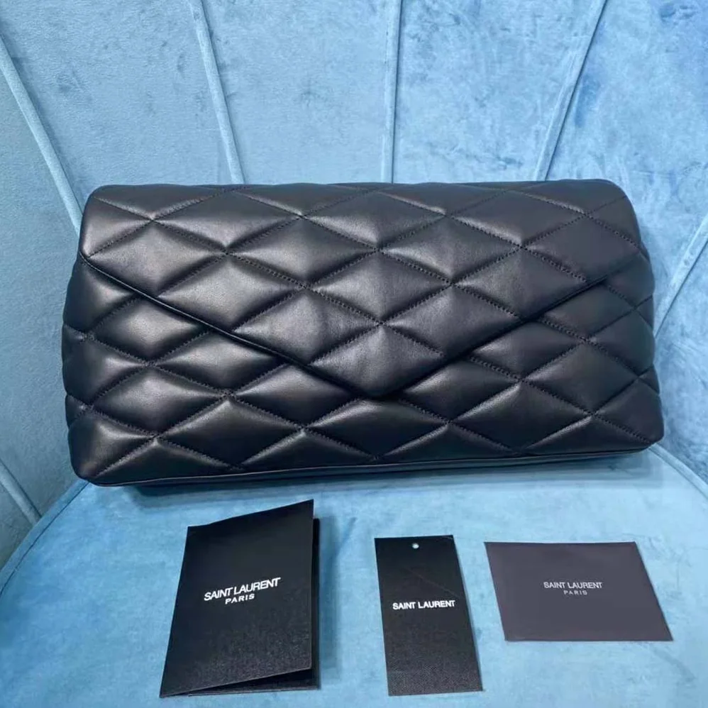 Saint Laurent YSL Sade Puffer Envelope Clutch in Lambskin for Women in Black