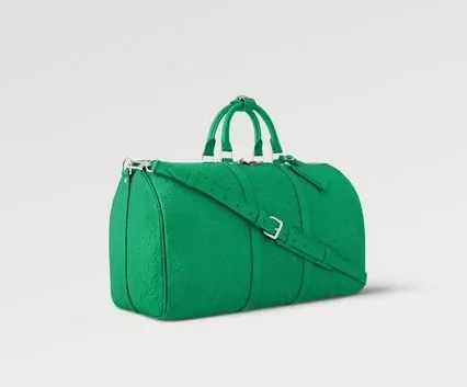 Louis Vuitton Keepall Bandouliere 50 Travel Bag in Green Silver Hardware Louis Vuitton Keepall Bandouliere 50 Travel Bag in Green Silver Hardware