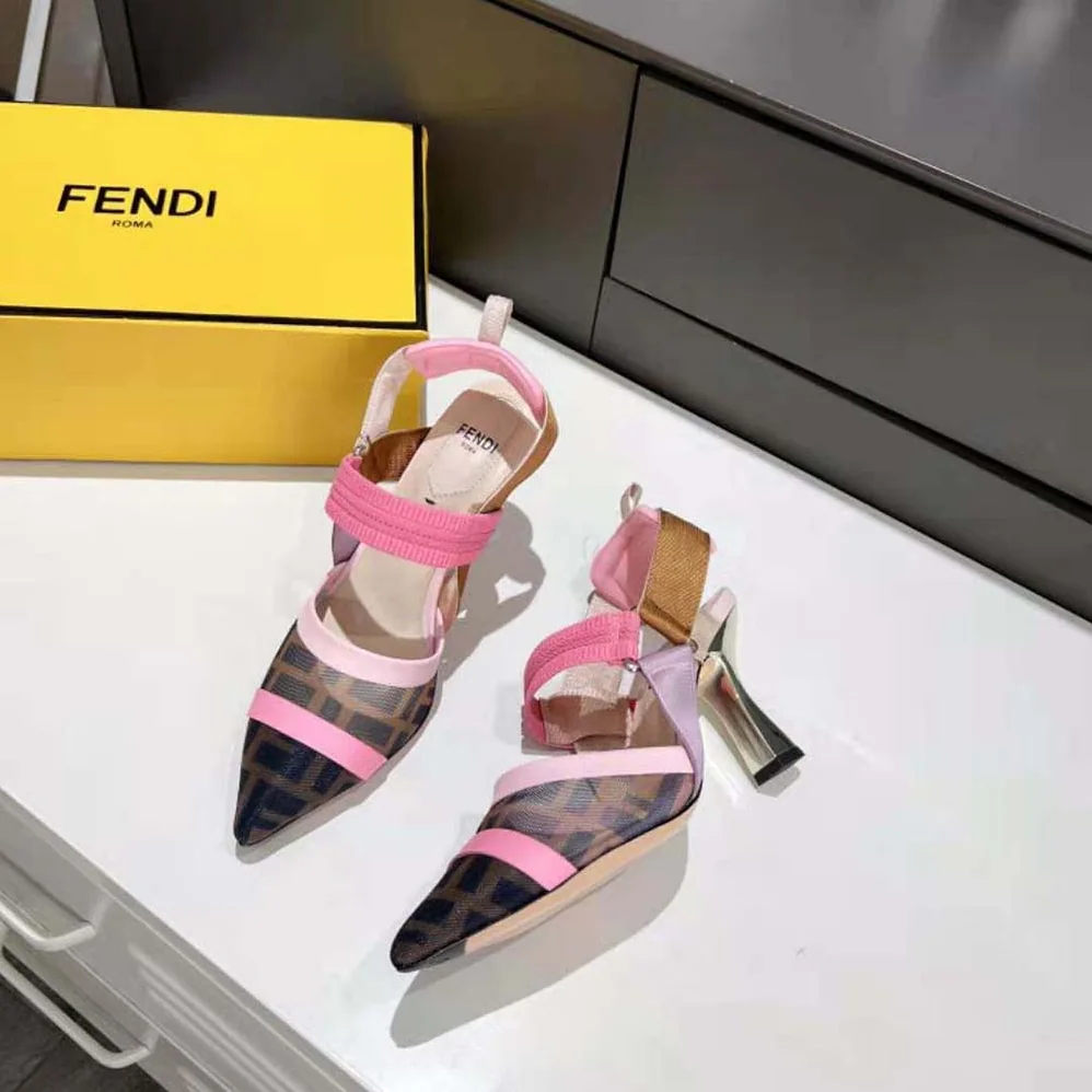 Fendi Colibrì Brown Mesh High for Women in Heeled Slingbacks