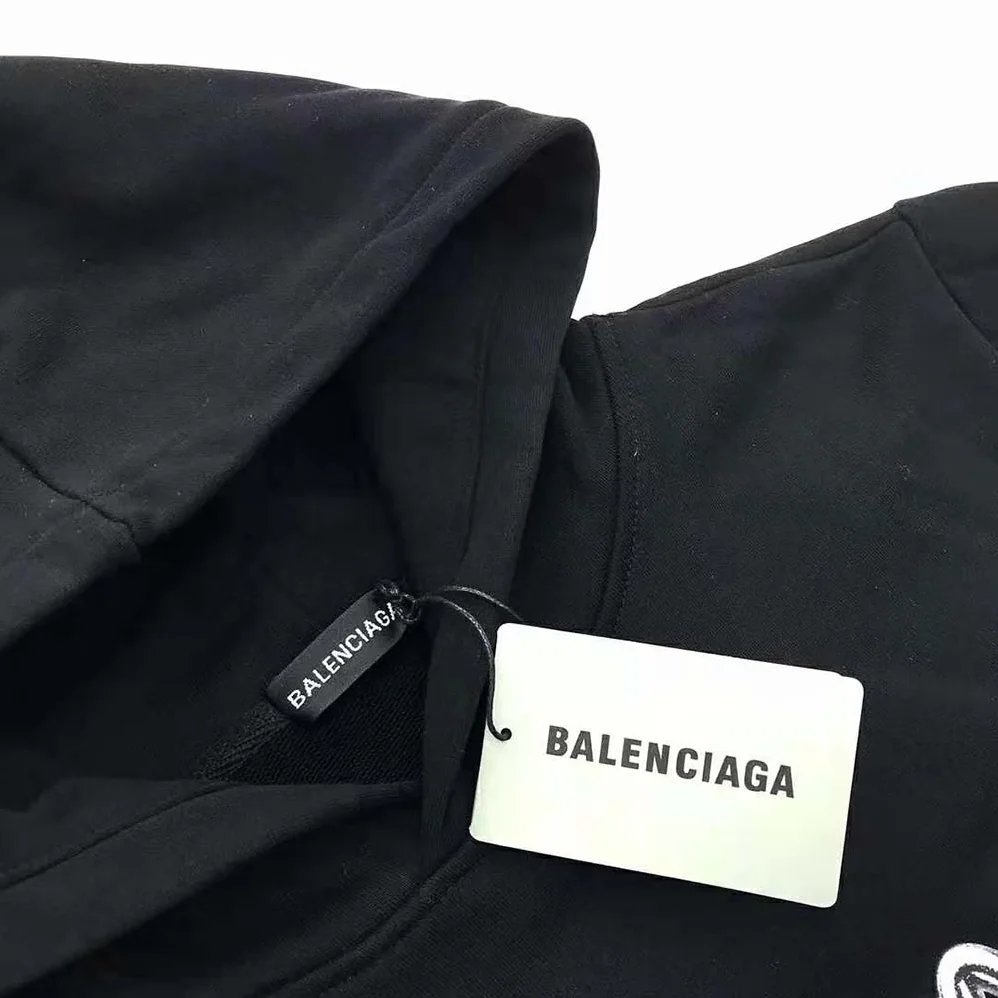 Balenciaga Hoodie Wide Fit in Black Heavy Fleece for Men Balenciaga Hoodie Wide Fit in Black Heavy Fleece for Men