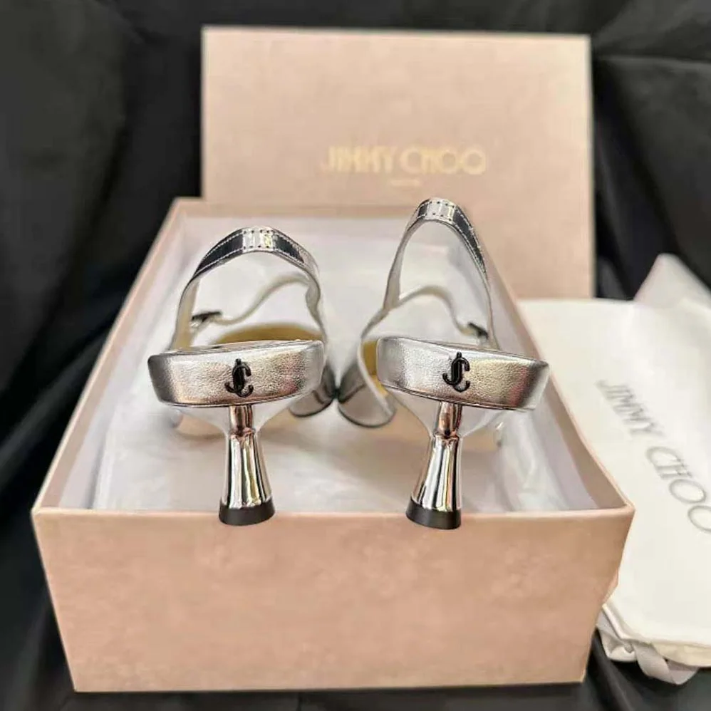 Jimmy Choo Didi 45 Silver Liquid Metal Leather Pointed Pumps for Women